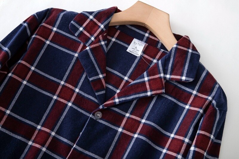 Winter Men's Plaid Flannel Pyjamas 2 Pcs Set