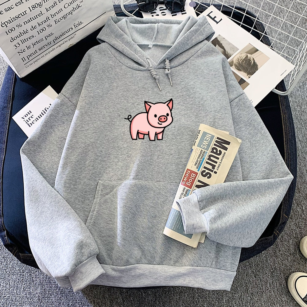 Cartoon Pig Oversized Hoodie with Pockets