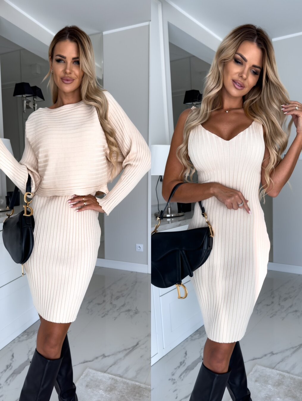 Women's 2 Pieces Set - Dress & Blouse Sweater