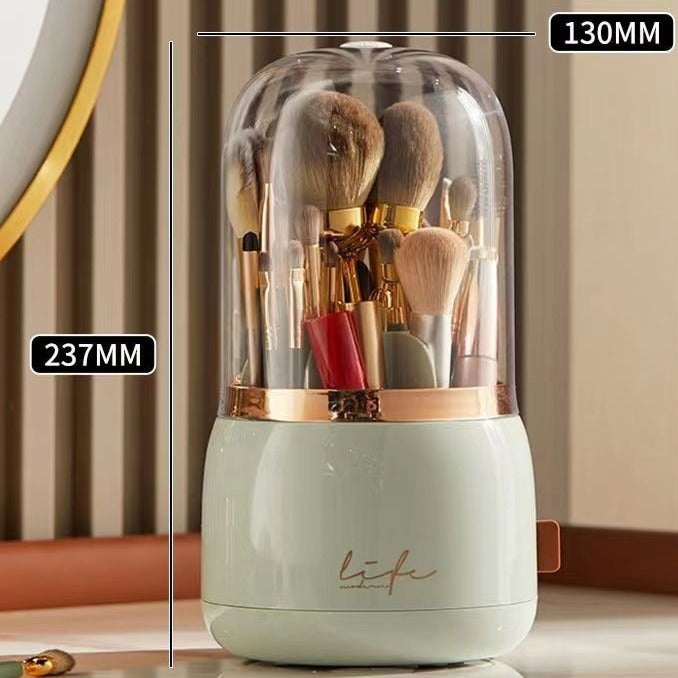 Makeup Brush Holder with Lid 360° Rotating