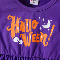 Girls Halloween Purple Flutter Long Sleeve Dress