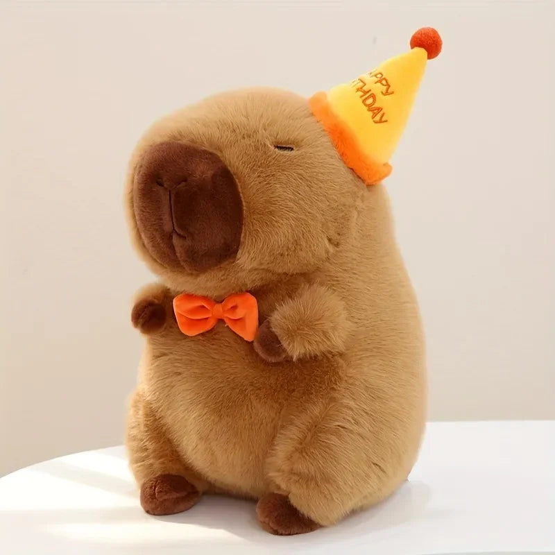 Birthday Capybara Plush Toy with Hat & Bowtie