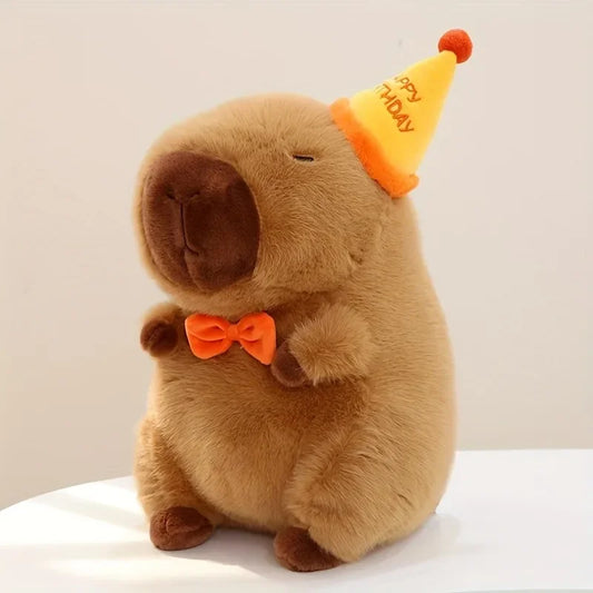 Birthday Capybara Plush Toy with Hat & Bowtie