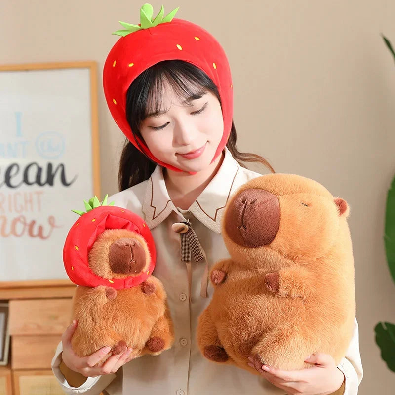 Strawberry Hat and Turtle Backpack Capybara Plush Toys