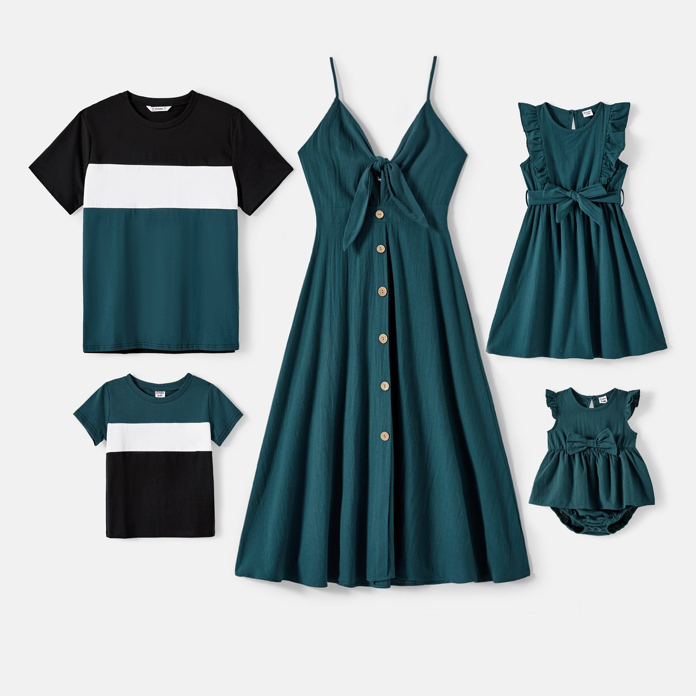 Teal Matching Family Outfit - Dresses & T-Shirts for Mom, Dad and Baby