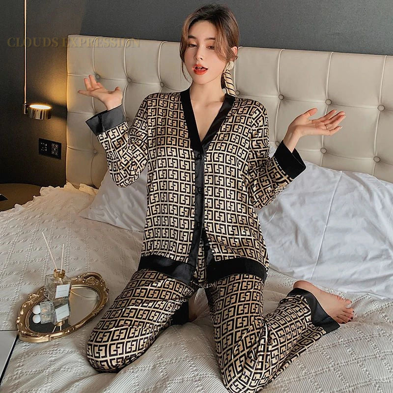 Women's Silk Long Sleeve Pyjamas Set