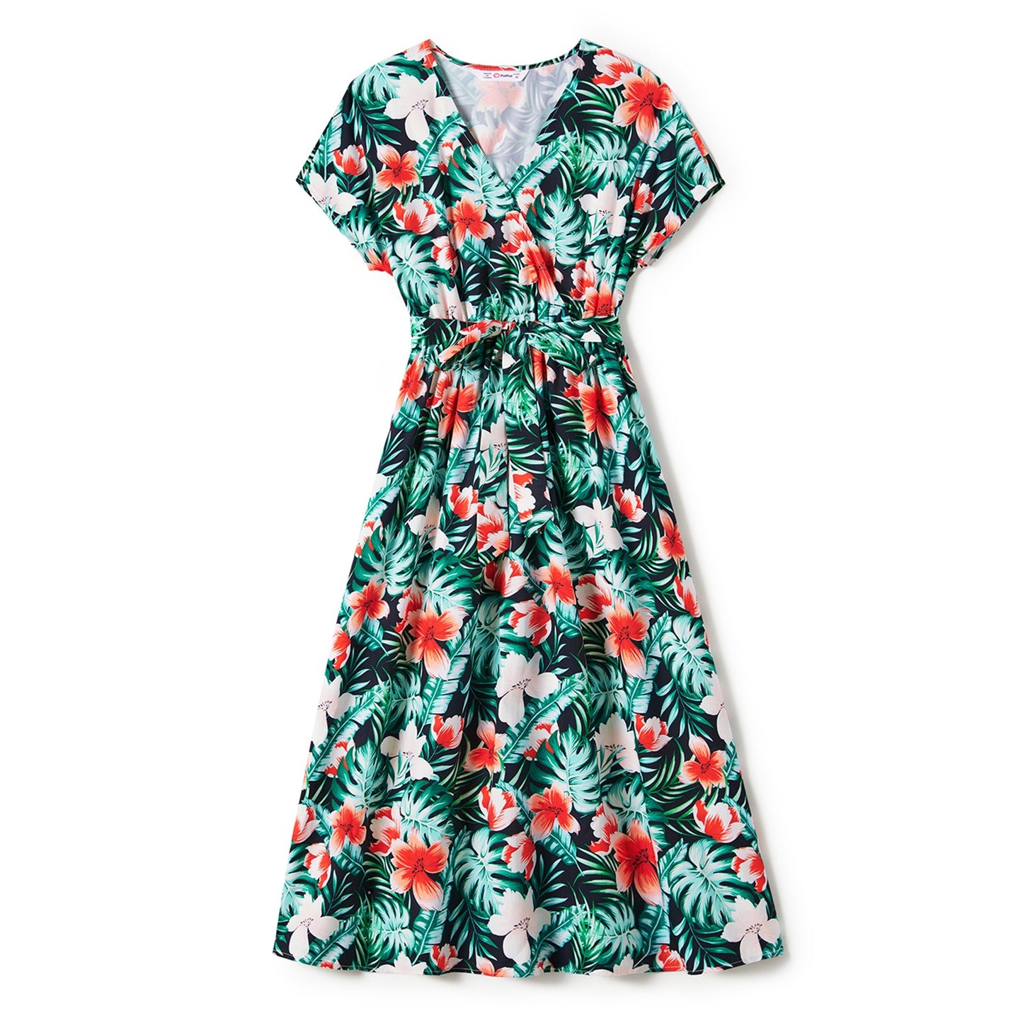 Family Matching Outfit - Allover Floral Print Belted Dress, Short-sleeve Tee and Romper Sets