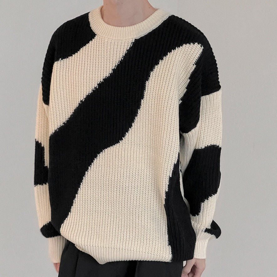 Casual Cow Patchwork O-Neck Collar Sweater