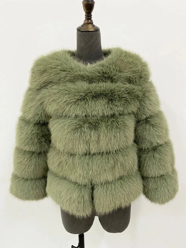 A vibrant faux fur coat with a burst of colours, perfect for autumn and winter. This coat showcases a plush, thick texture that mimics real fur, providing warmth and a stylish appearance. Available in sizes S to 5XL, it offers a flattering fit for different body shapes.