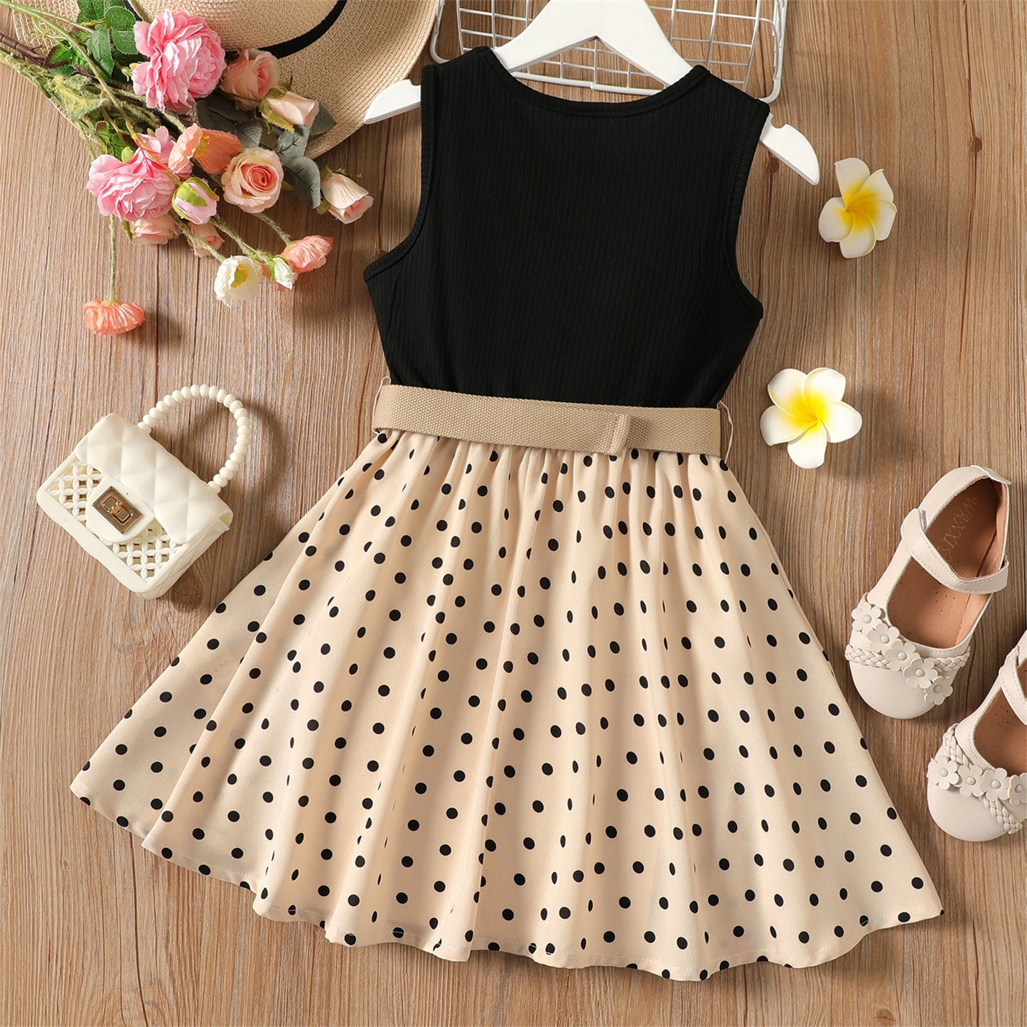 Girls Knee-Length Polka Dot Dress