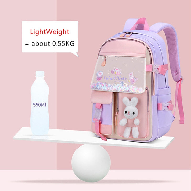 Cute Bunny School Backpack for Girls