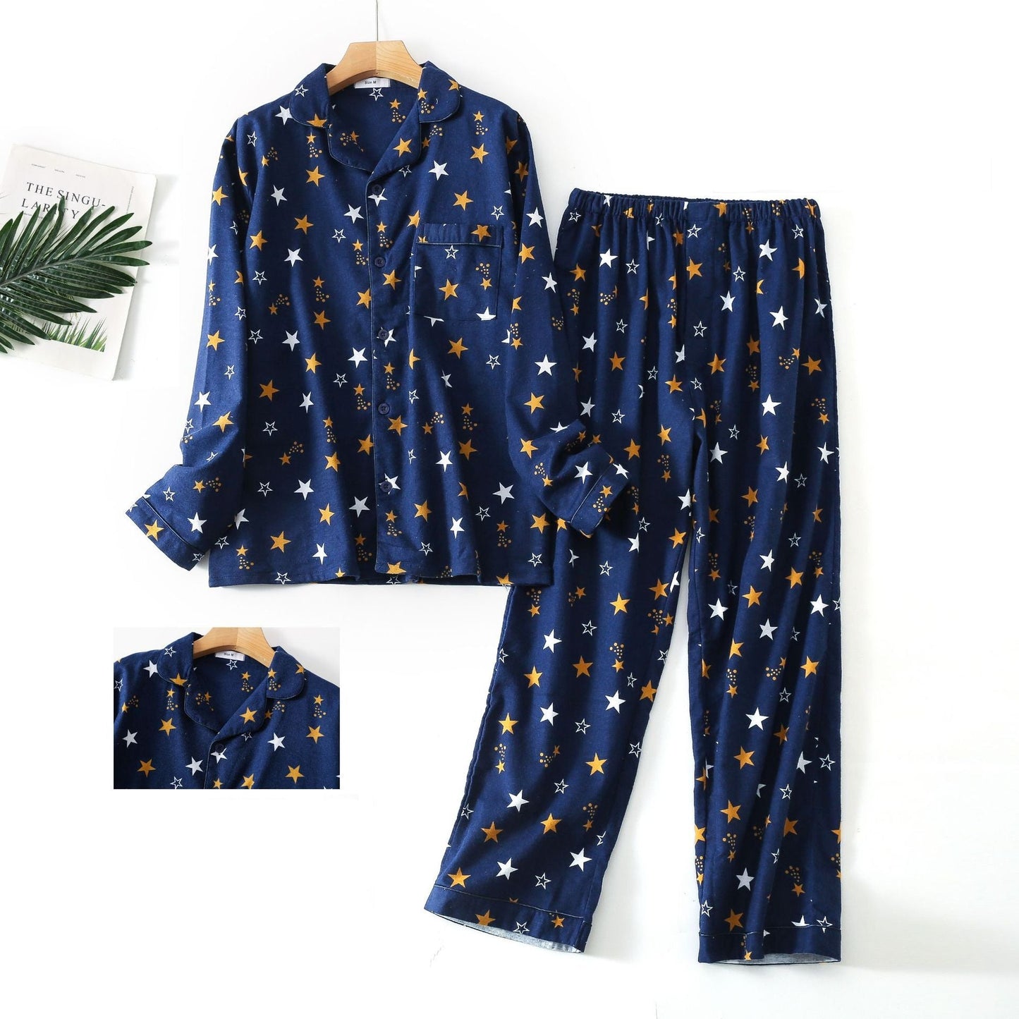 Winter Men's Plaid Flannel Pyjamas 2 Pcs Set