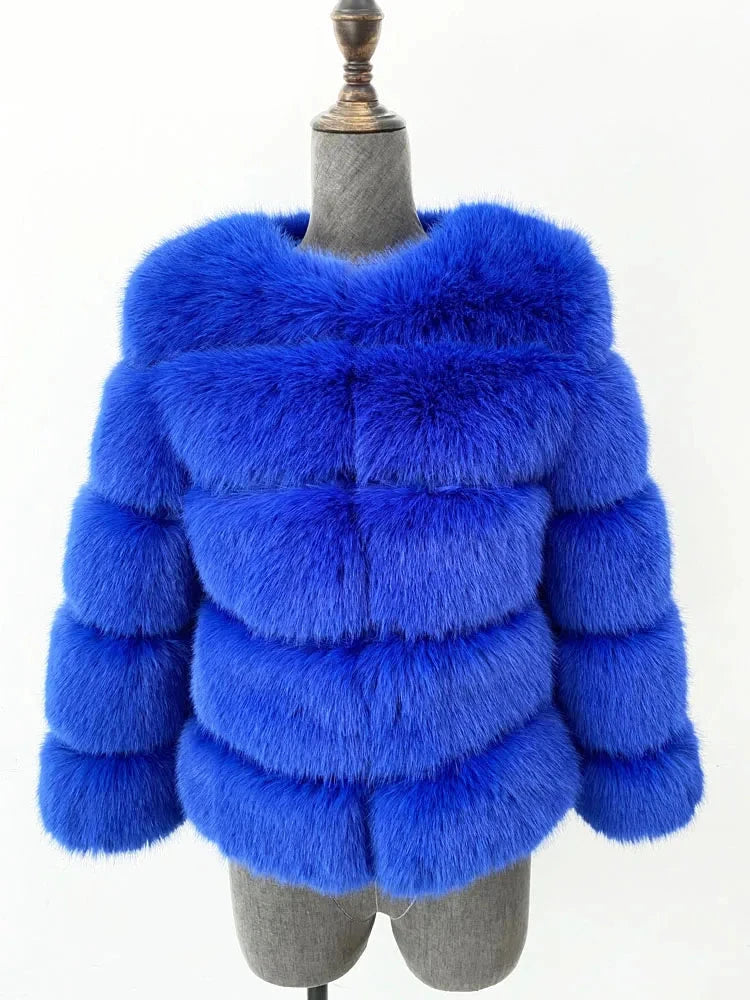 A vibrant faux fur coat with a burst of colours, perfect for autumn and winter. This coat showcases a plush, thick texture that mimics real fur, providing warmth and a stylish appearance. Available in sizes S to 5XL, it offers a flattering fit for different body shapes.