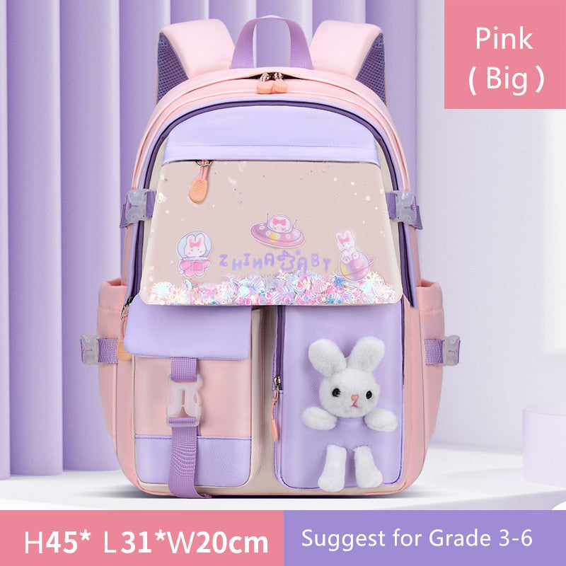 Cute Bunny School Backpack for Girls