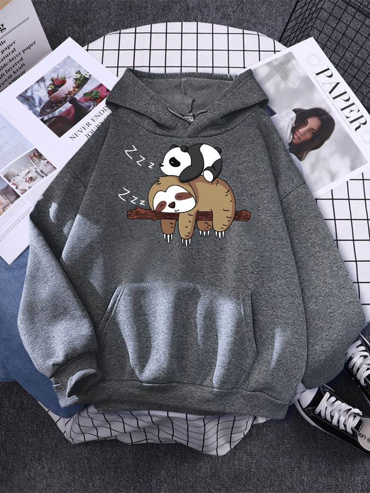 Panda & Sloth Oversized Hoodie Sweatshirt with Pockets