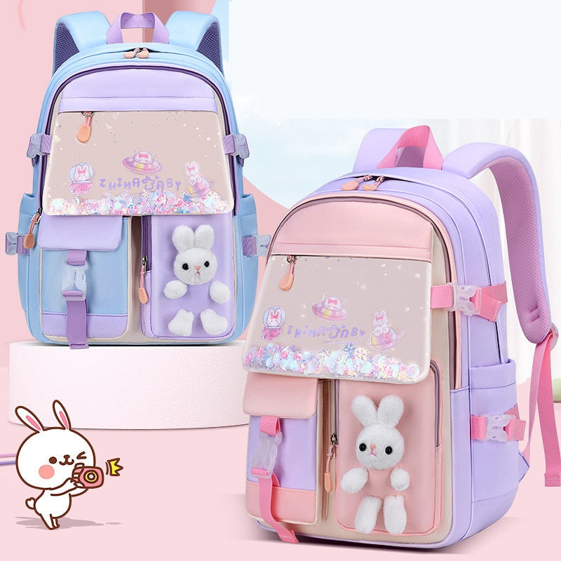 Cute Bunny School Backpack for Girls