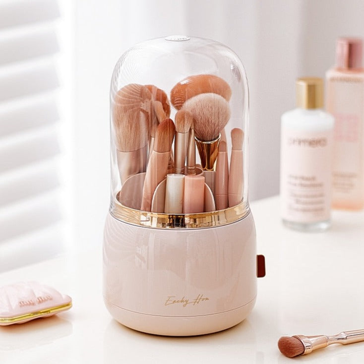 Makeup Brush Holder with Lid 360° Rotating