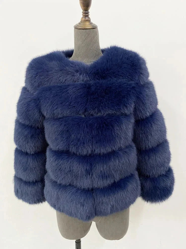 A vibrant faux fur coat with a burst of colours, perfect for autumn and winter. This coat showcases a plush, thick texture that mimics real fur, providing warmth and a stylish appearance. Available in sizes S to 5XL, it offers a flattering fit for different body shapes.