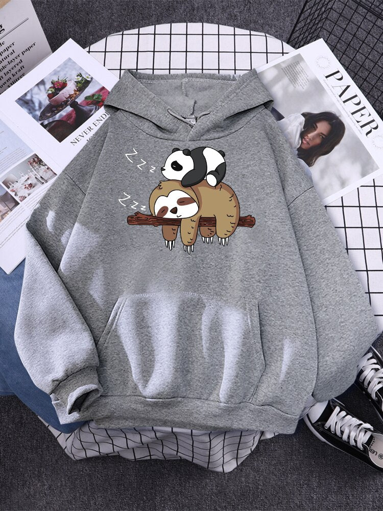 Panda & Sloth Oversized Hoodie Sweatshirt with Pockets