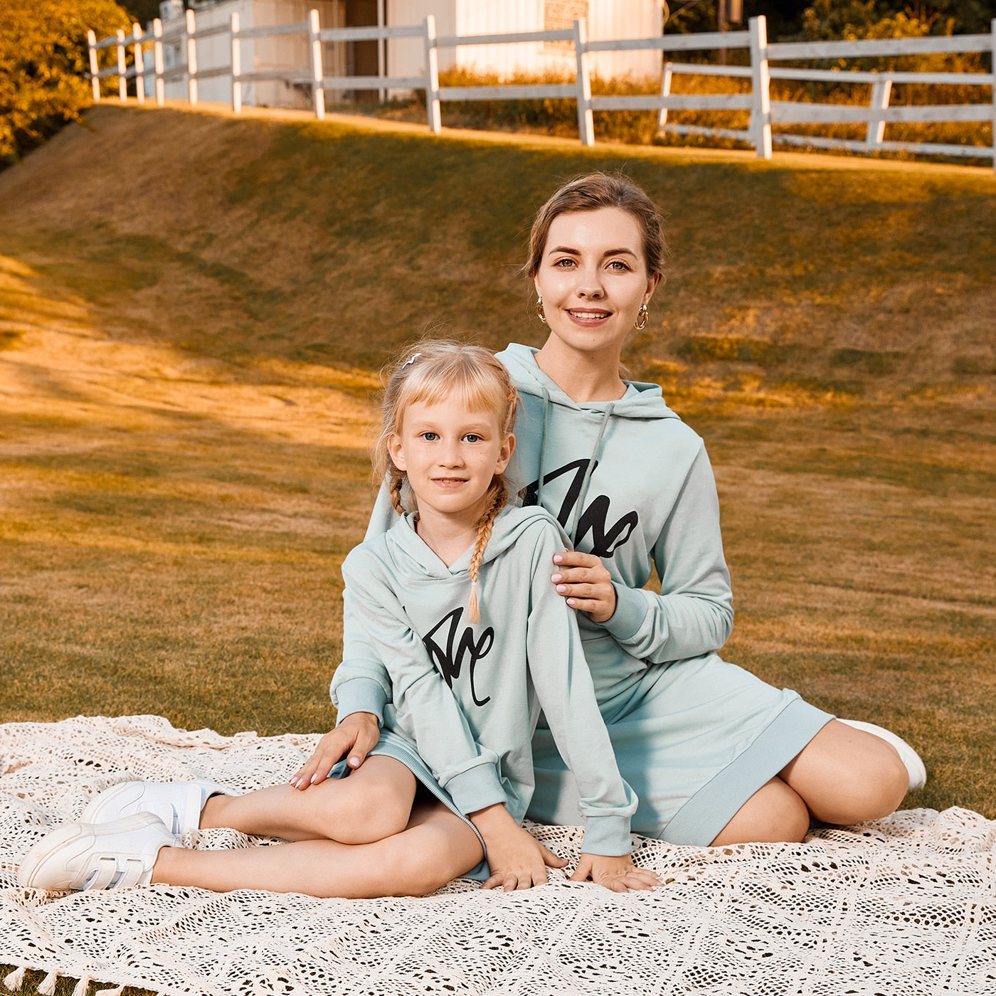 Matching Family Outfit - Green Dress with Hood and Long Sleeves Letter Print