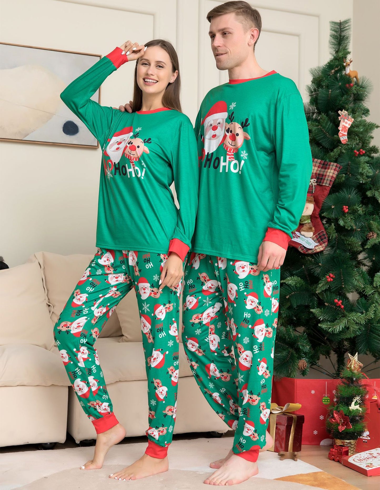 Family Christmas Matching Green Pyjamas Set