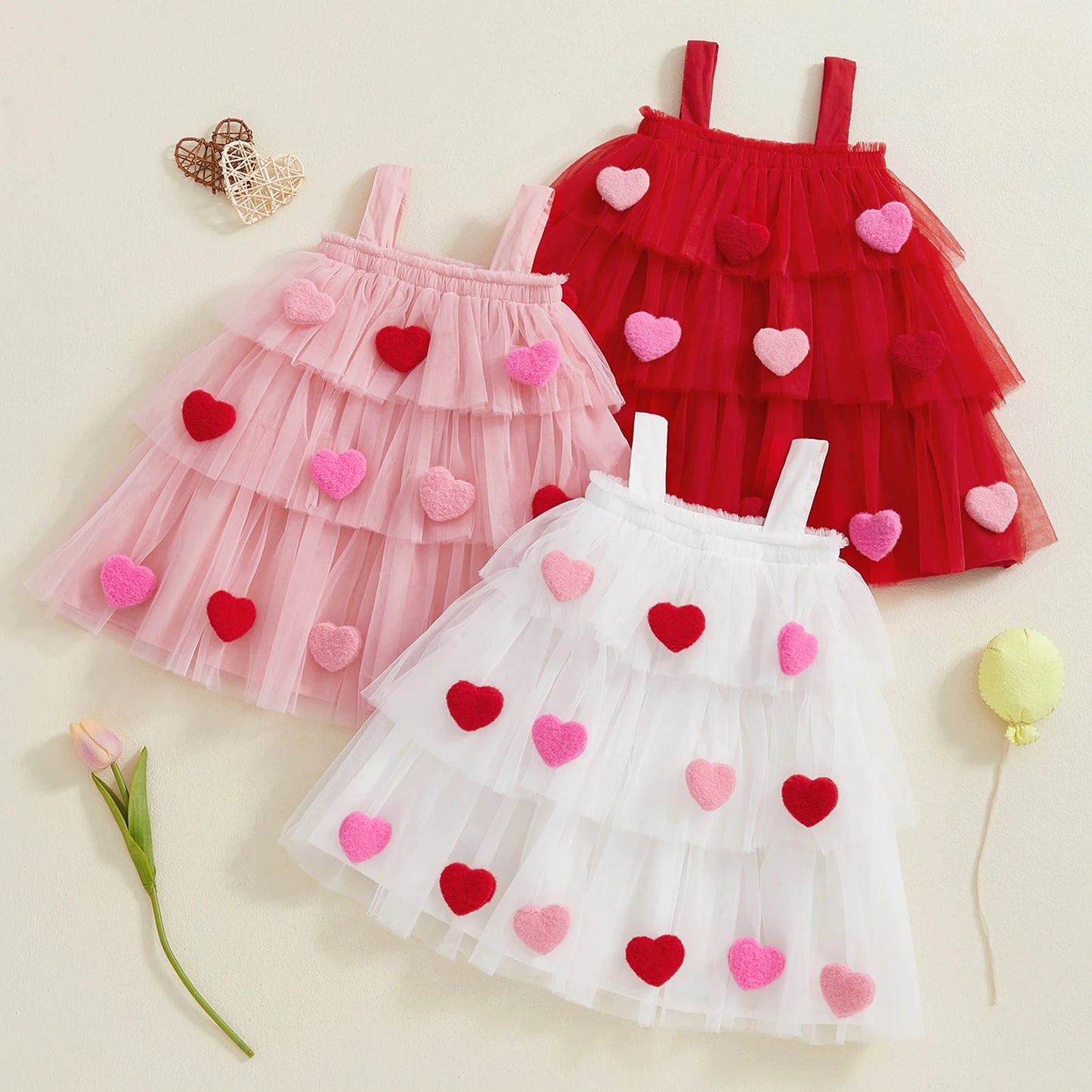 Girls' Knee-Length Tulle Dress – Sleeveless & Ruffled