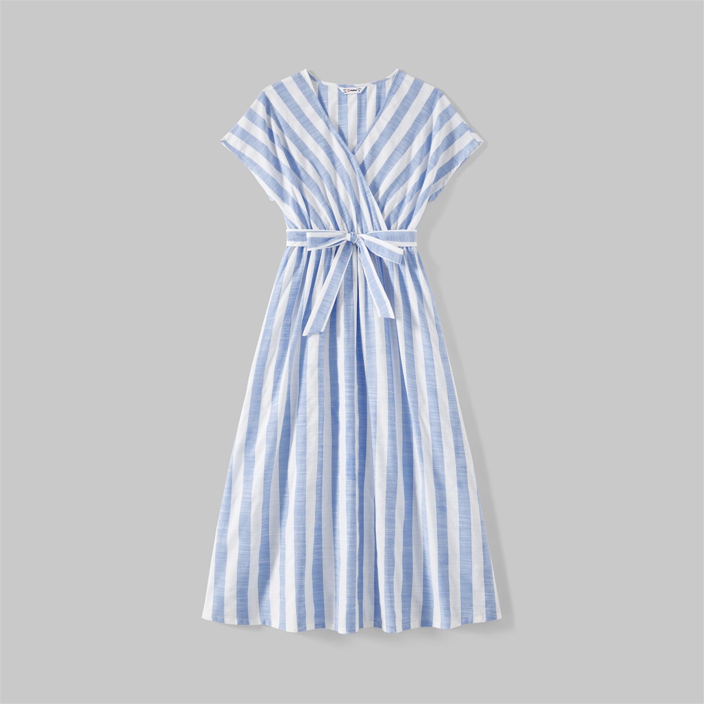 Short Sleeve Striped White & Blue Dress Sets -  Matching Family Outfit