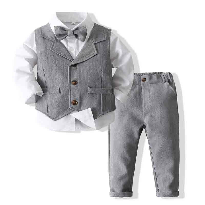 Gentlemen Boys Formal Outfit Set - Long Sleeve Shirt, Vest, Pants and Tie