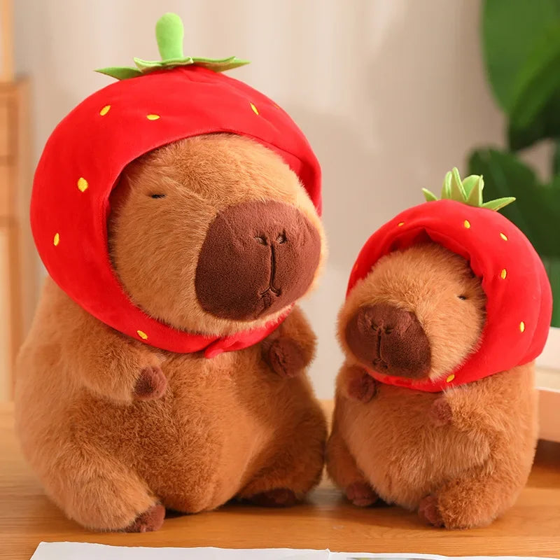 Strawberry Hat and Turtle Backpack Capybara Plush Toys