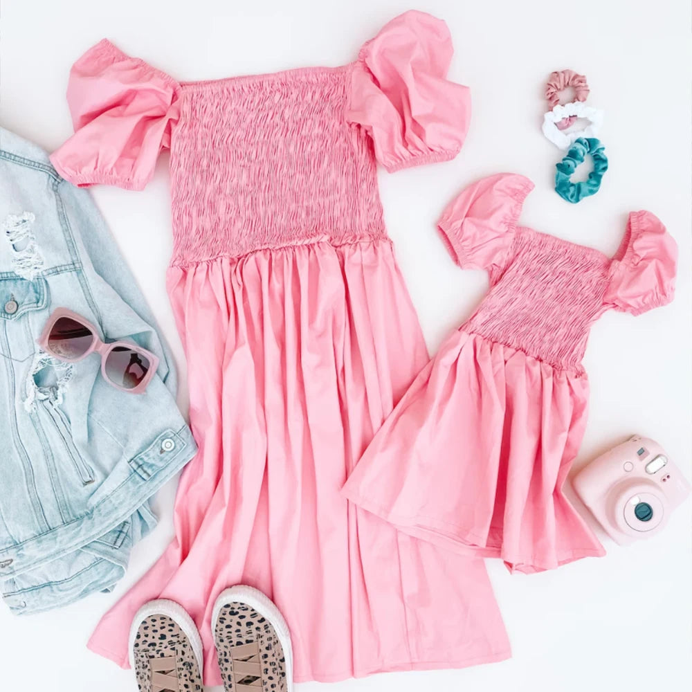 Matching Summer Outfit in Pretty Pink - Mother & Daughter