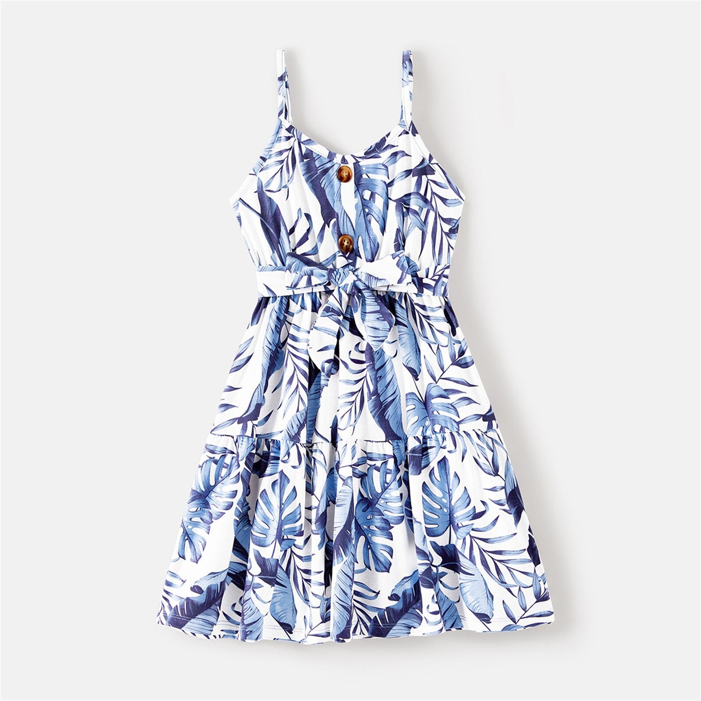 Matching Family Outfit - Blue Leaf Print Naia Dresses and T-shirts Sets