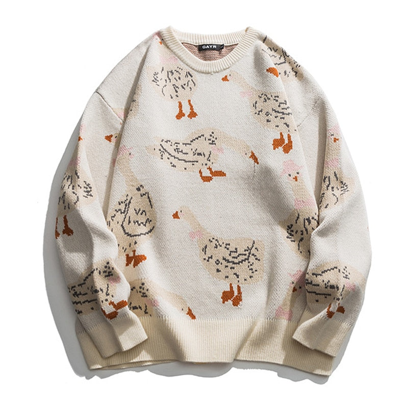 Japanese-style Knit Sweater Duck Goose Print