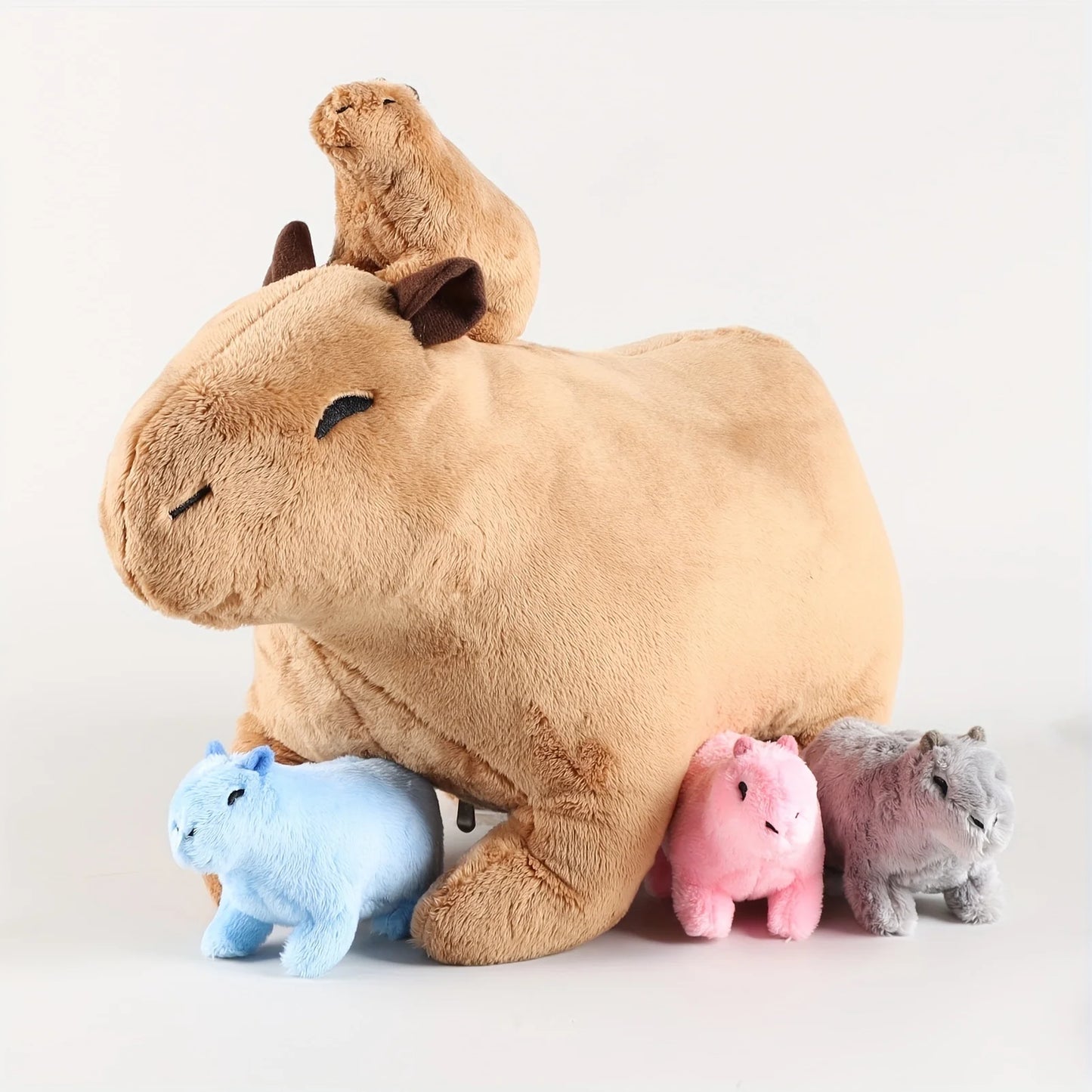 Mama Capybara Plush Toy with 4 Baby Capybaras