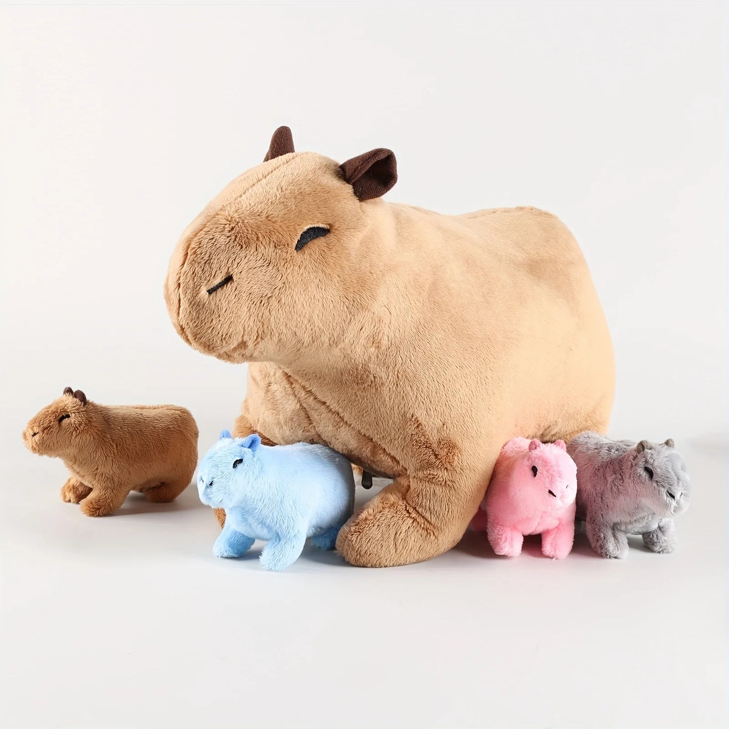 Mama Capybara Plush Toy with 4 Baby Capybaras