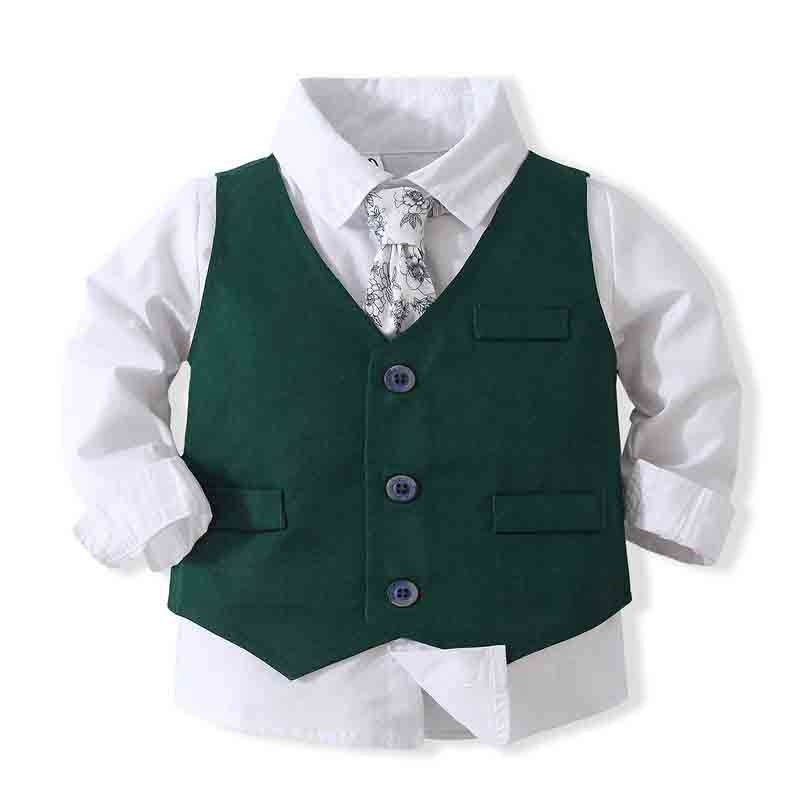 Gentlemen Boys Formal Outfit Set - Long Sleeve Shirt, Vest, Pants and Tie