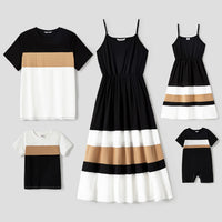 Matching Family Couples Outfit - Spliced Cami Dresses and Short-Sleeve T-shirts Sets
