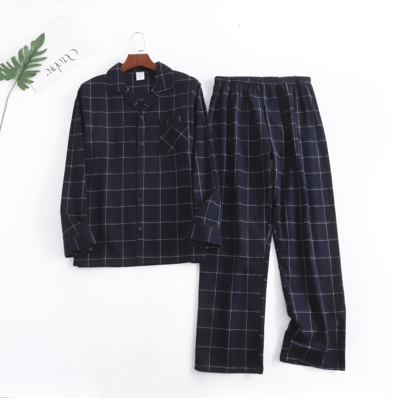 Winter Men's Plaid Flannel Pyjamas 2 Pcs Set