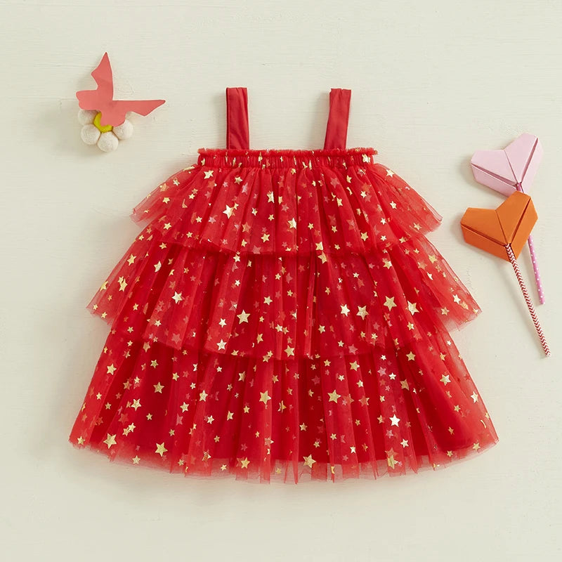 Girls' Knee-Length Tulle Dress – Sleeveless & Ruffled