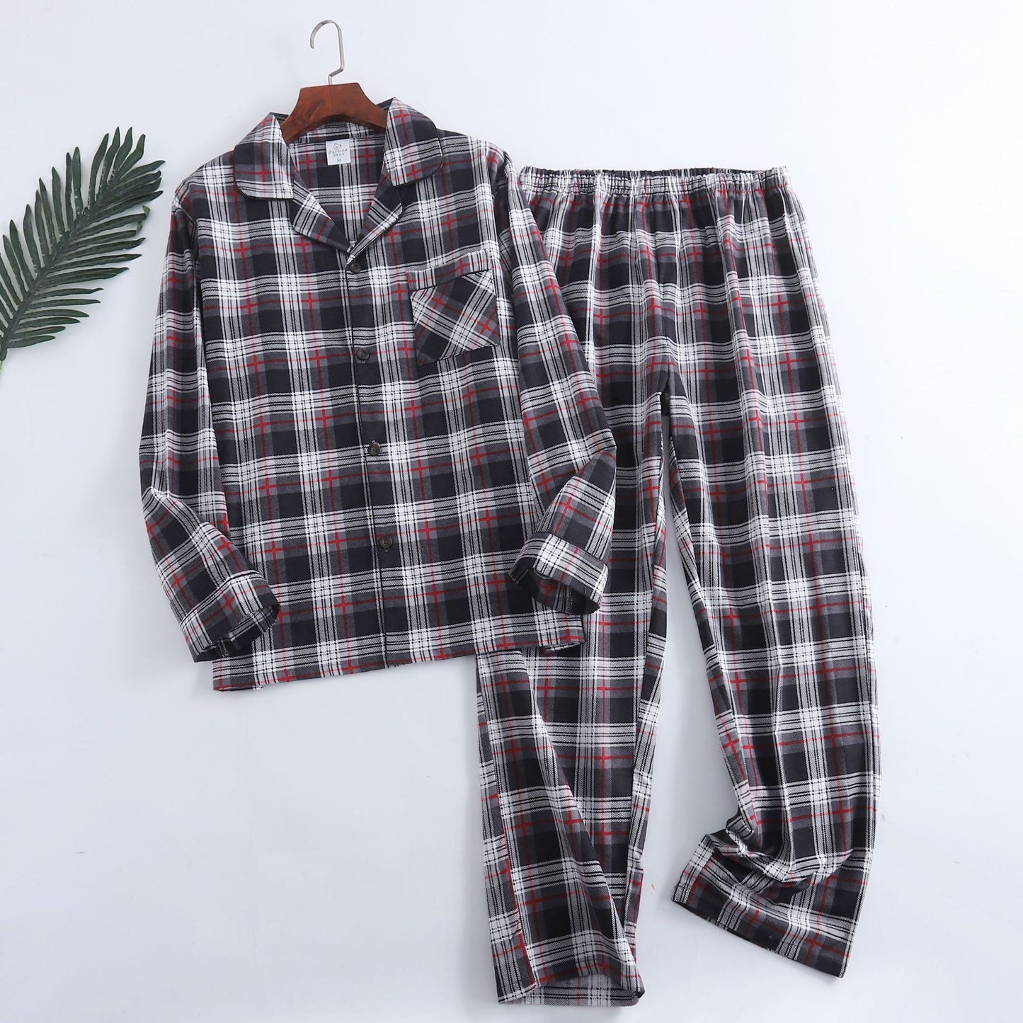 Winter Men's Plaid Flannel Pyjamas 2 Pcs Set