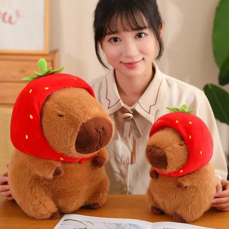 Strawberry Hat and Turtle Backpack Capybara Plush Toys