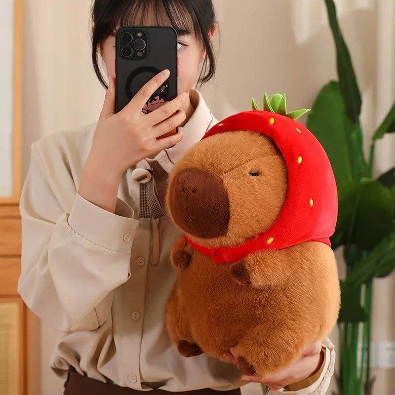 Strawberry Hat and Turtle Backpack Capybara Plush Toys