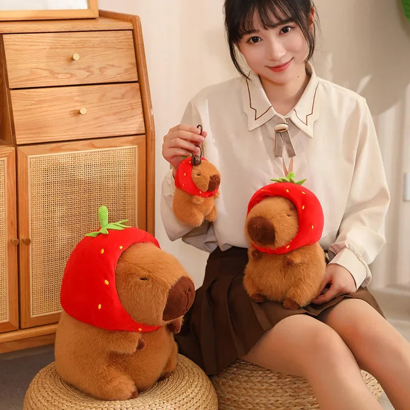 Strawberry Hat and Turtle Backpack Capybara Plush Toys