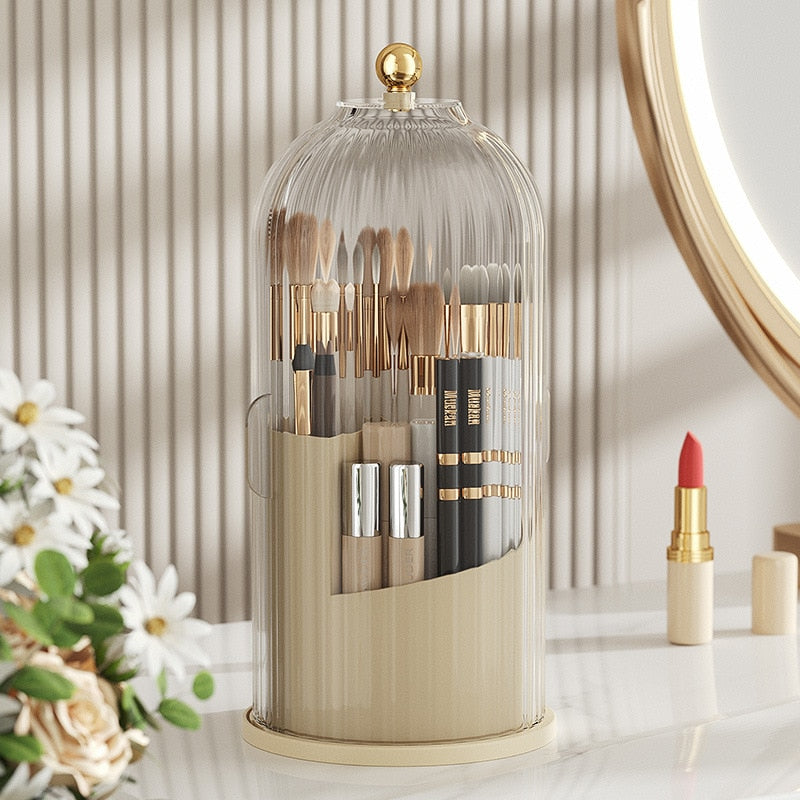 Makeup Brush Holder with Lid 360° Rotating