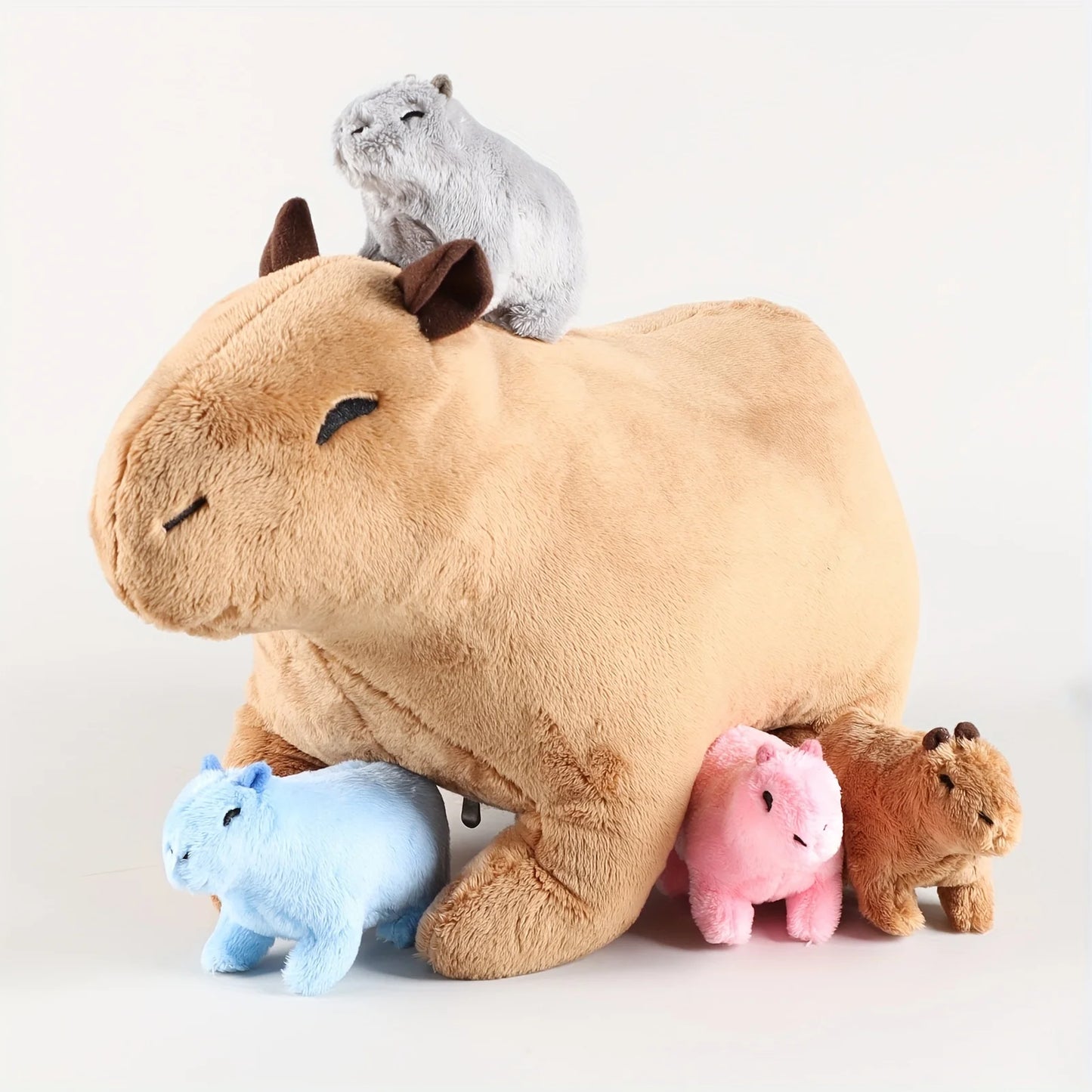 Mama Capybara Plush Toy with 4 Baby Capybaras