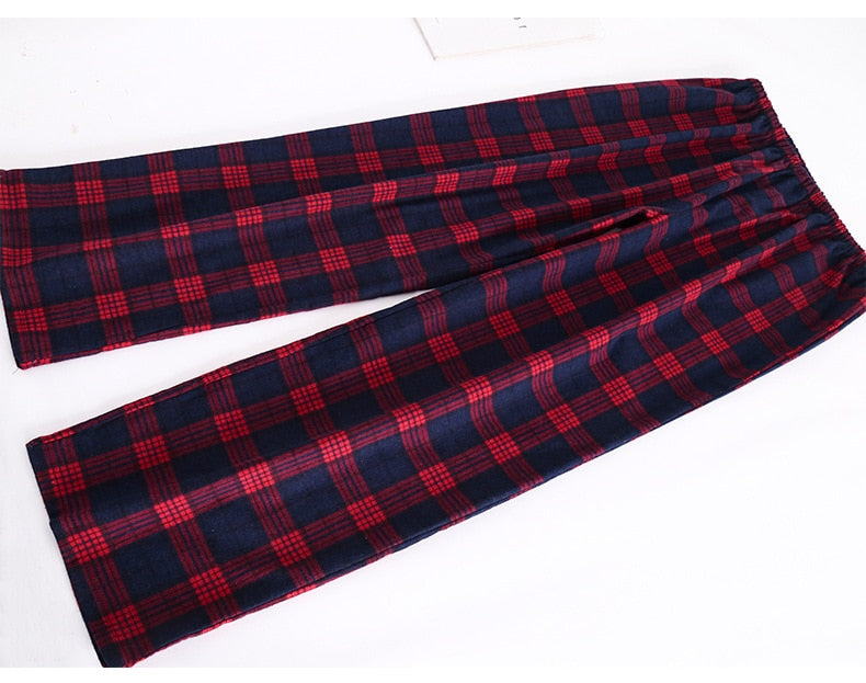 Winter Men's Plaid Flannel Pyjamas 2 Pcs Set