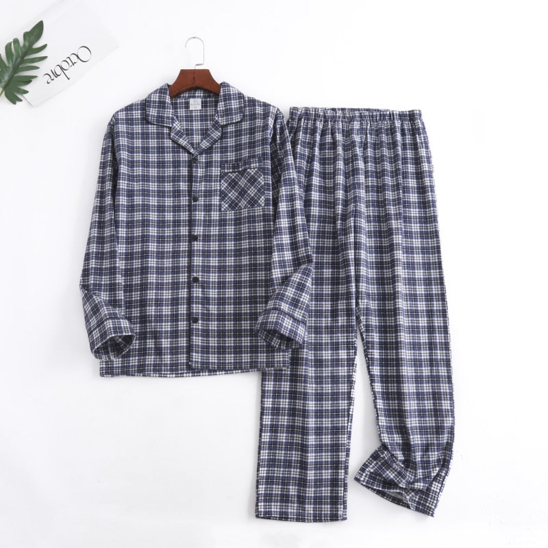 Winter Men's Plaid Flannel Pyjamas 2 Pcs Set