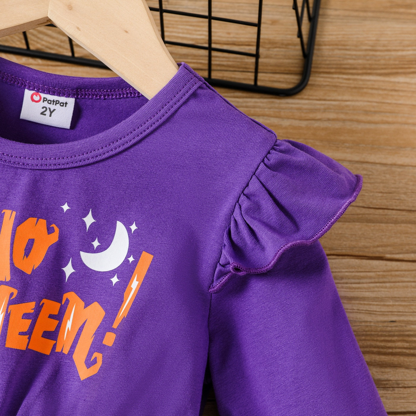 Girls Halloween Purple Flutter Long Sleeve Dress