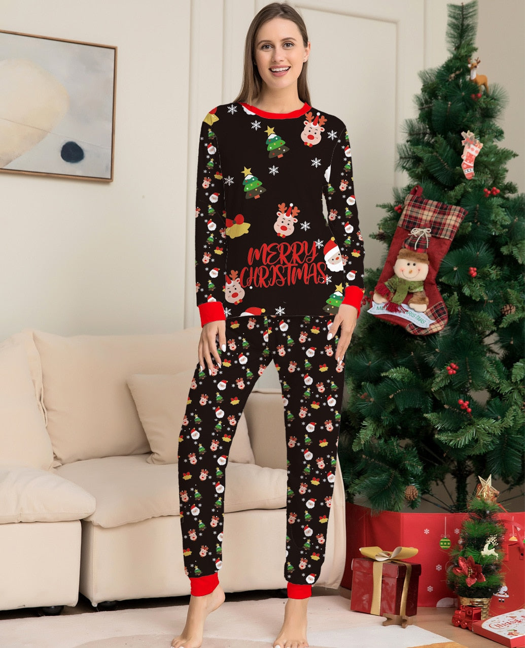 Family Couples & Pets Black Matching Christmas Pyjamas Set