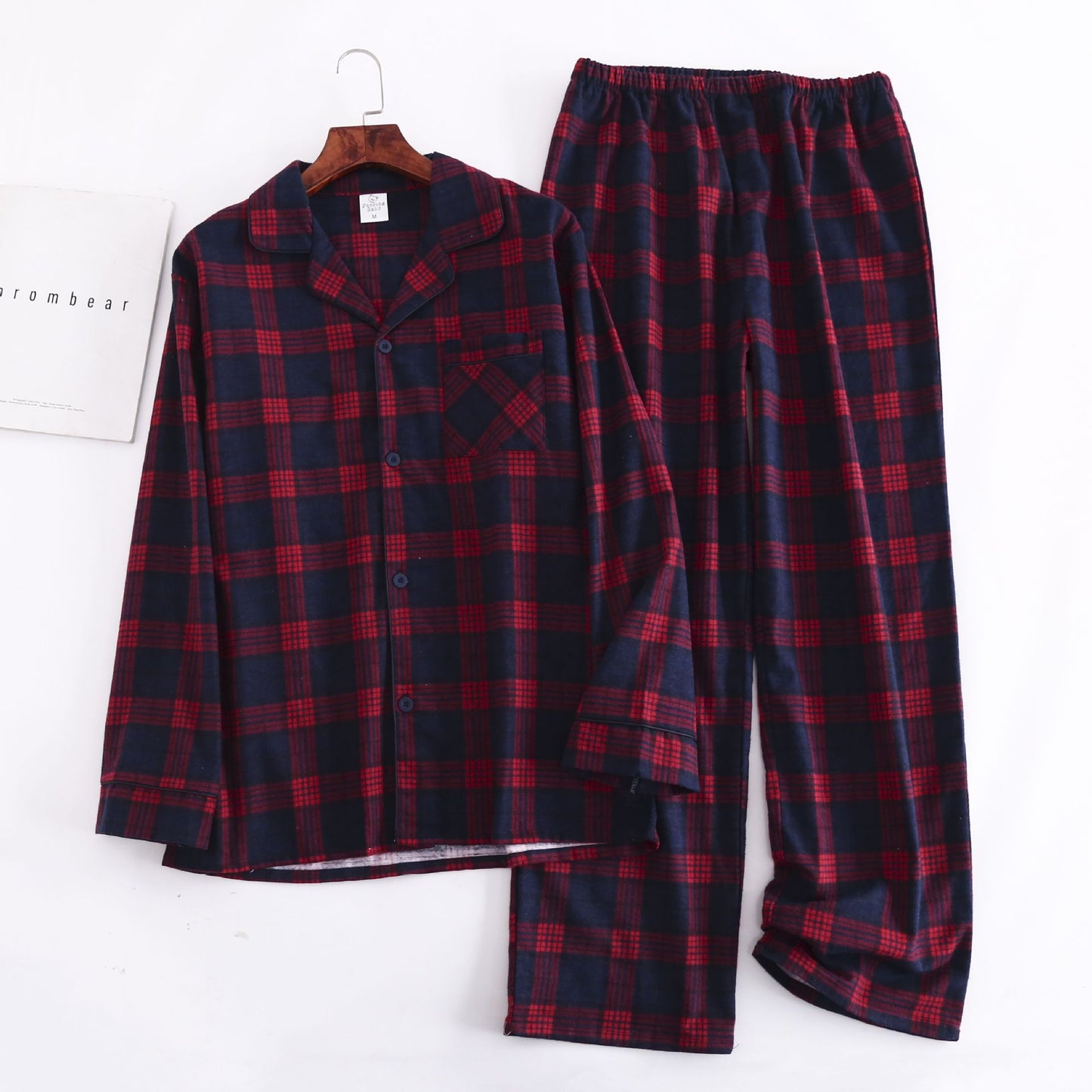 Winter Men's Plaid Flannel Pyjamas 2 Pcs Set