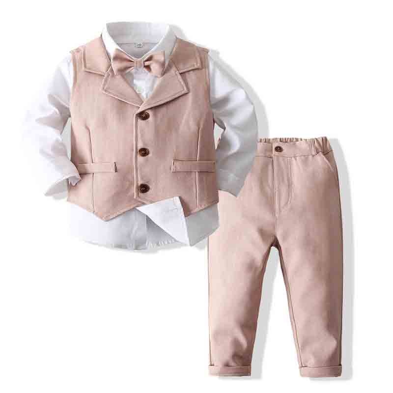 Gentlemen Boys Formal Outfit Set - Long Sleeve Shirt, Vest, Pants and Tie